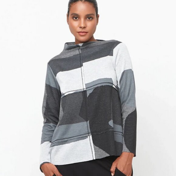 Ozai N Ku Camo Fleur Artisan Top Size 2XL Gray Clouds Boho Artsy Patchwork - Picture 1 of 11